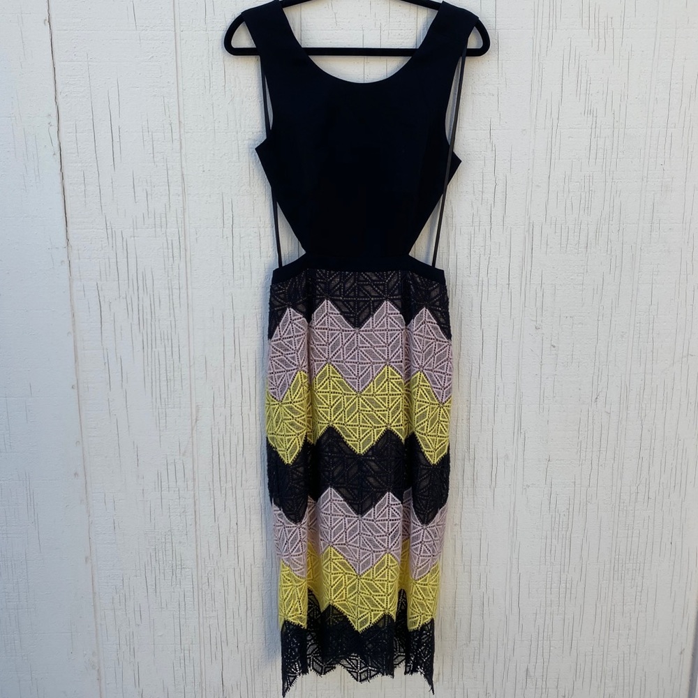 BCBG Backless Lace Midi Dress